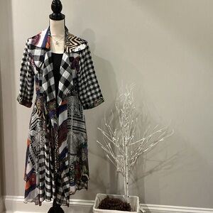 Bohemian Black & White Mixed-Print Duster Jacket